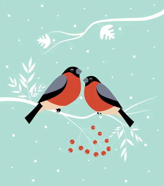 Dos pájaros en invierno . — Archivo Imágenes Vectoriales