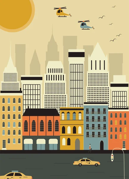 Helicópteros sobre la ciudad de Nueva York — Vector de stock