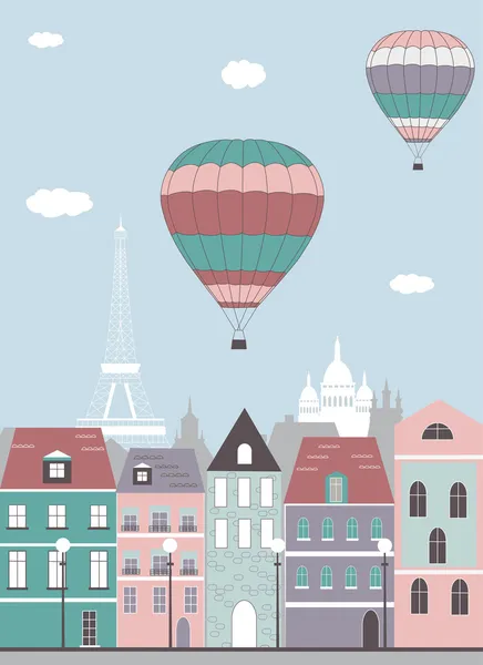 Hot air balloons over Paris. — Stock Vector