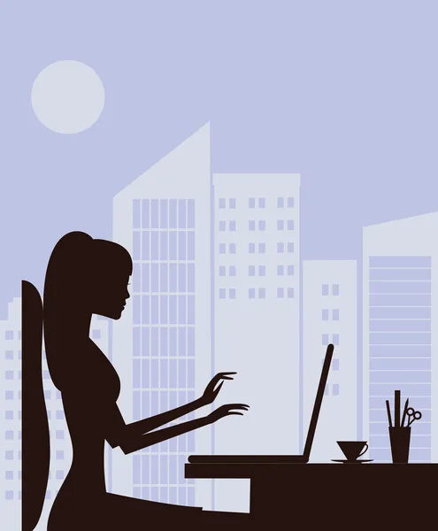 Mujer trabajando en el ordenador portátil. — Vector de stock