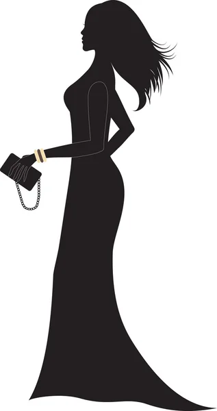 Silueta de mujer en vestido largo . — Vector de stock