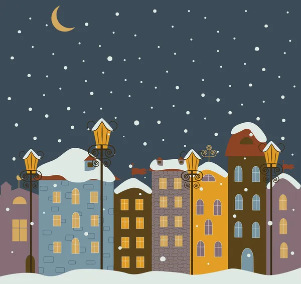 Winter town at night. — Stock Vector