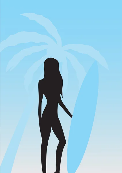 Donna con tavola da surf — Vettoriale Stock