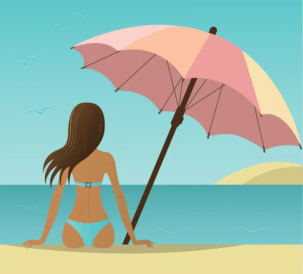 Woman on the beach under umbrella. — Stock Vector