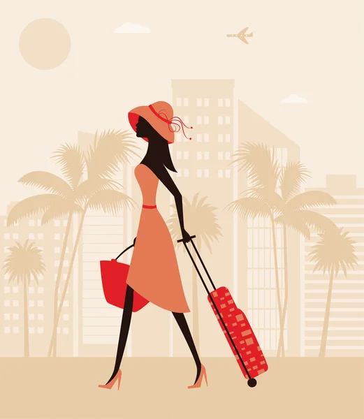 Pretty woman with a suitcase — Stock Vector