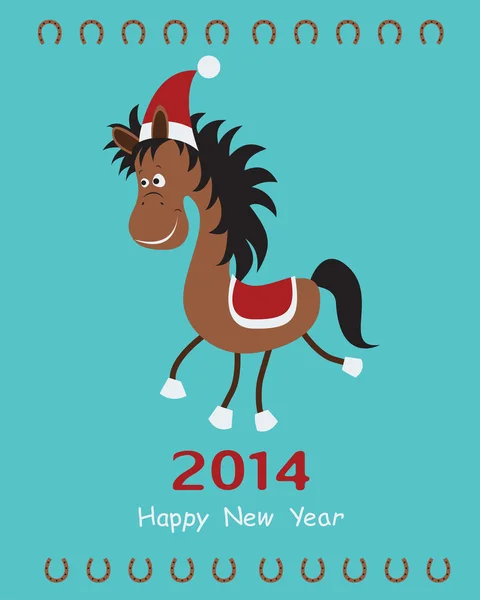 Tarjeta de Navidad con un caballo divertido — Vector de stock