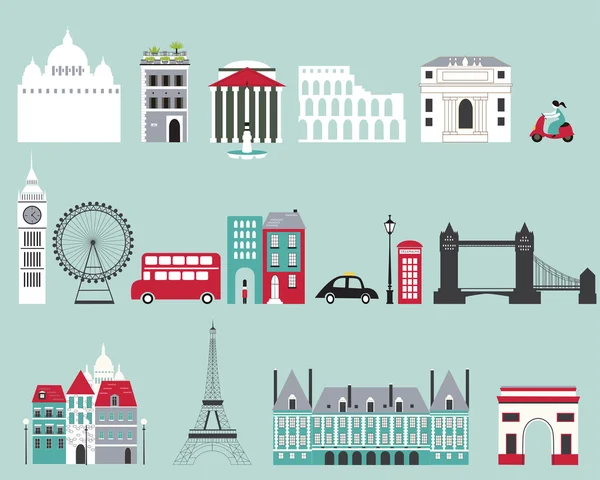 Symbols of famous cities — Stock Vector