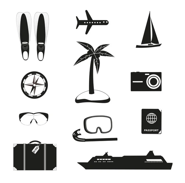 Conjunto de iconos de viaje negro . — Vector de stock