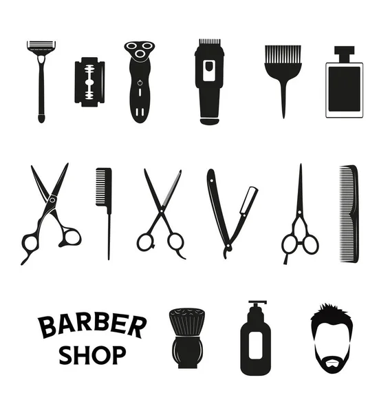 Barber Tools Kapsel Pictogrammen Set Voor Mannen — Stockvector