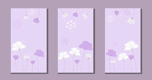 Conjunto Líneas Flores Sobre Fondos Abstractos Para Diseño Cubierta — Vector de stock