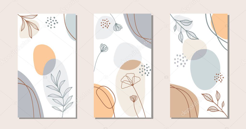 Set of botanical art lines on abstract  backgrounds for cover design