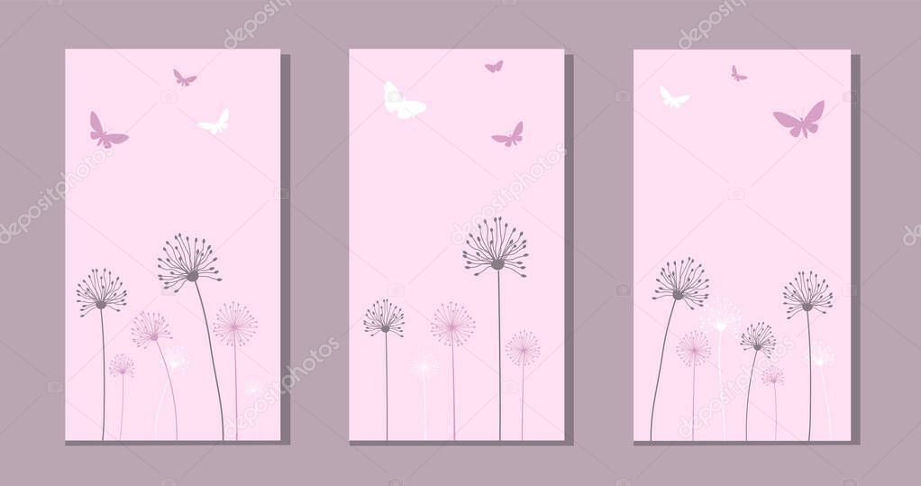 Set of dandelions on abstract background