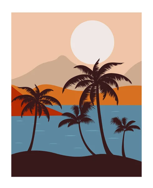 Landscape Palms Sea Mountains — Stock Vector