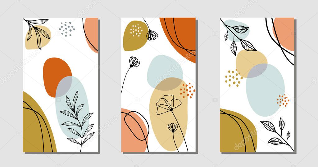 Set of leaves on abstract background for cover design