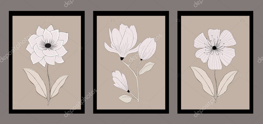 Set of flowers for wall decor