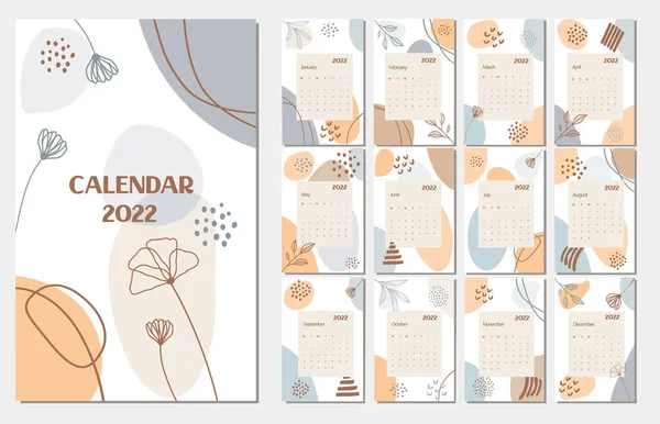 2022 Modelo Calendário Sobre Tema Botânico Conceito Design Calendário Com — Vetor de Stock