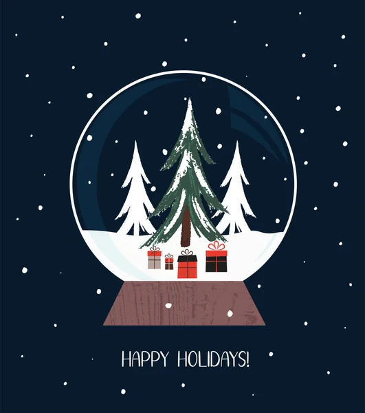Christmas Snow Globe Fir Tree Gifts — Stock Vector