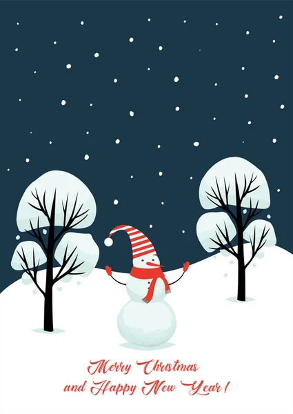 Χριστουγεννιάτικη Διακόσμηση Χιονάνθρωπο Και Δέντρα — Διανυσματικό Αρχείο