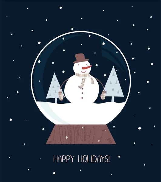 Bola Nieve Navidad Con Muñeco Nieve — Vector de stock