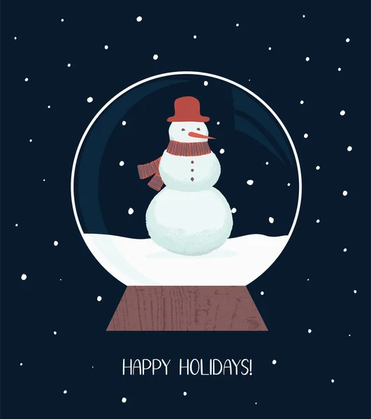 Boule Neige Noël Avec Bonhomme Neige — Image vectorielle