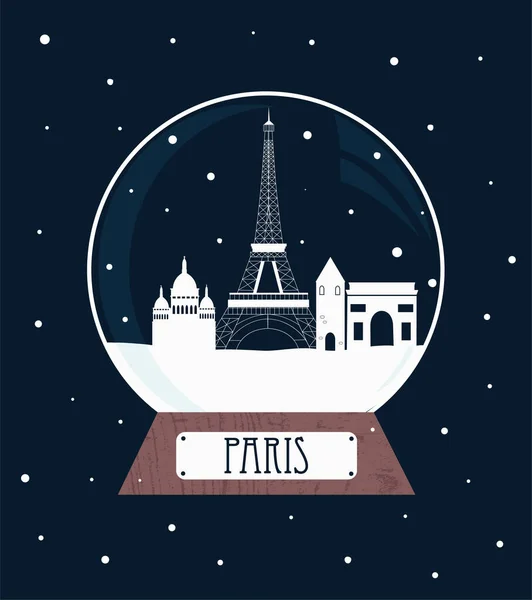 Bola Nieve Cristal Navidad París — Vector de stock