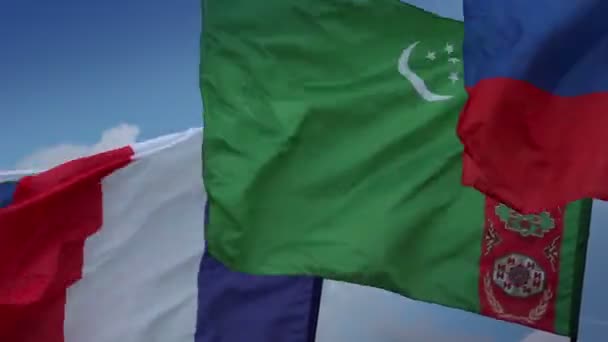 Turkmen, Russian flags — Stock Video