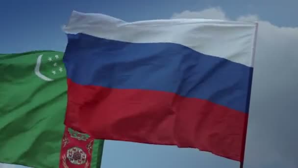 Flaggor Ryssland, turkmenistan Ukraina — Stockvideo