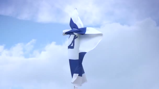 Israeli national flag waving on flagpole — ストック動画