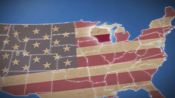 Wisconsin no mapa dos EUA — Vídeo de Stock