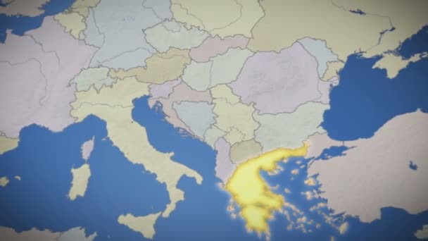 Греция на карте Европы — стоковое видео