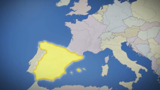 Spain on map of Europe — Stock Video