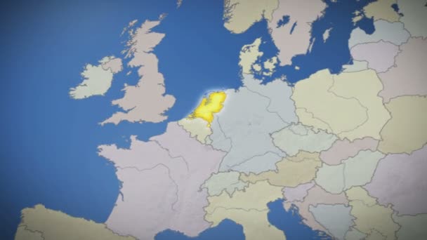 Países Bajos en el mapa de Europa — Vídeos de Stock