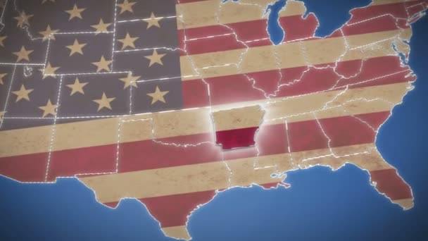 Арканзас на карті США — стокове відео