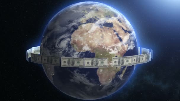 Dollar Bills around Earth — Stock Video
