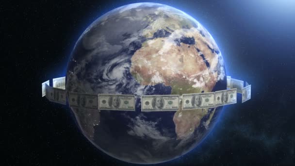 Dollar Bills around Earth — Stock Video