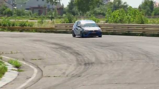 Racing auto driving with high speed on track — Stock Video