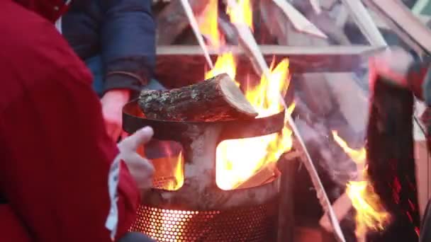 Chauffage mains chaudes autour du feu de joie — Video