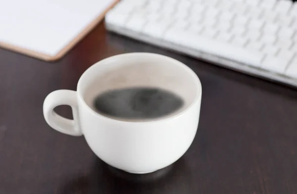 Cup Green Tea Hot Steam Work Desk — Foto de Stock