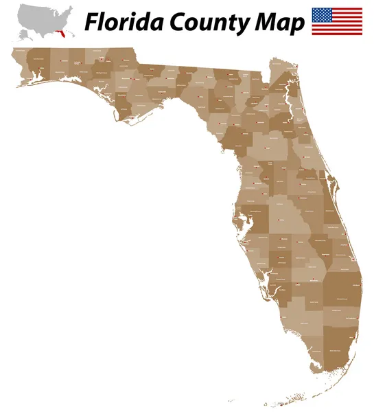 Kraje mapa Florida — Stockový vektor