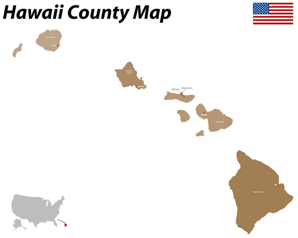 Mapa del Condado de Hawaii — Archivo Imágenes Vectoriales