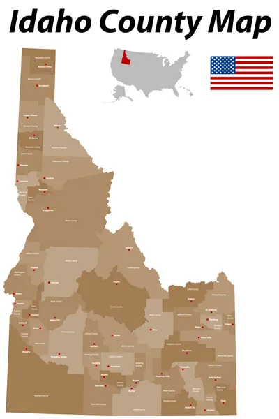 Idaho kraje mapa — Stockový vektor