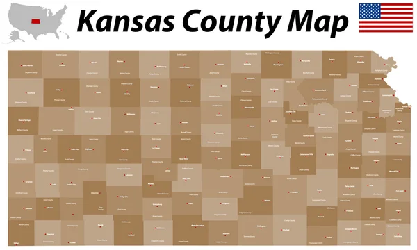 Karte des Komitats Kansas — Stockvektor