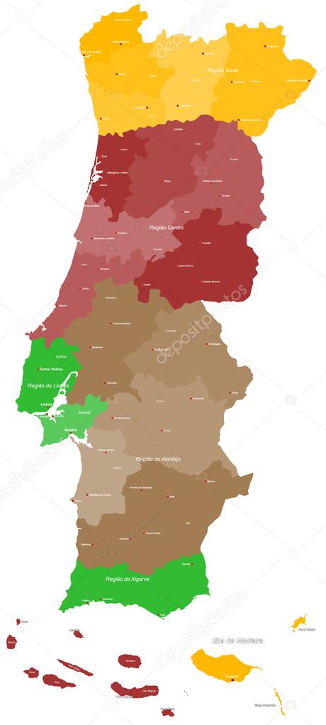 Printable Vector Map of Portugal with Districts - Single Color