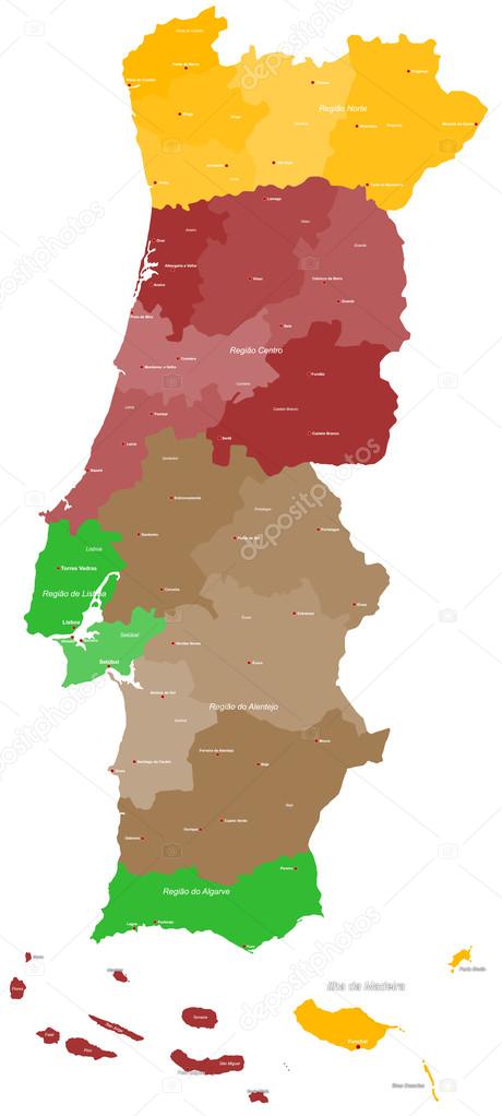 The Detailed Map of the Portugal with Regions or States and Cities,  Capitals Stock Vector - Illustration of division, cartography: 98269990