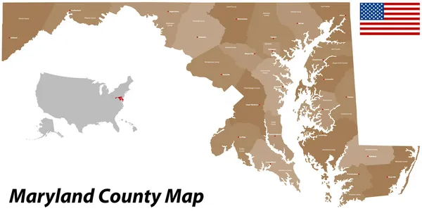 Mapa del Condado de Maryland — Archivo Imágenes Vectoriales