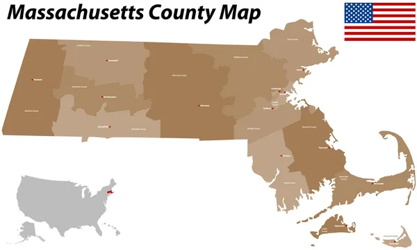 Mapa do Condado de Massachusetts —  Vetores de Stock