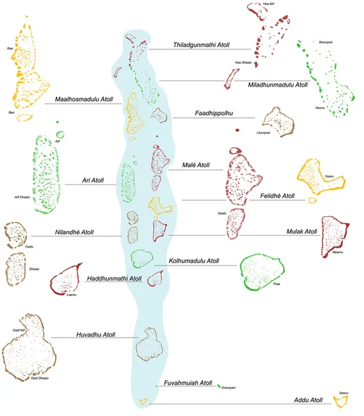 Mapa das Maldivas — Vetor de Stock