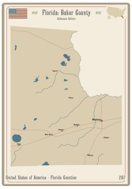 Florida, ABD 'deki Baker County' nin eski bir oyun kartının haritası..