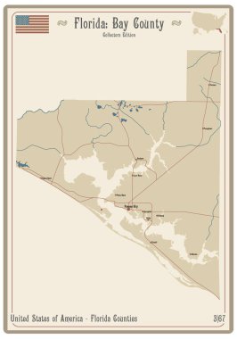 Florida, ABD 'deki Bay County' nin eski bir oyun kartının haritası..