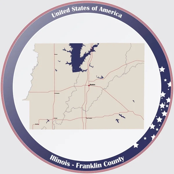 美国伊利诺伊州富兰克林县一张老牌上的地图 — 图库矢量图片